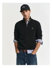 [Gant] Casual Cotton Half-Zip Knit Sweater in Black