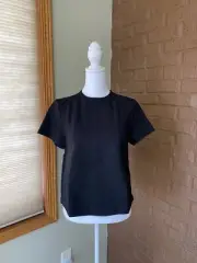 SPANX The Perfect Funnel Neck Top Short Sleeve Ponte Powder black Small NWT