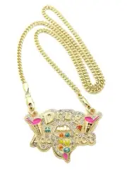Lil Pump Ice Bling Drug Addict Pendant With 3mm 20" Cuban Link Chain Gold Plated