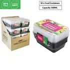 50 x Takeaway Food Containers Plastic Lids Rectangular 500ml Meal Prep Lunch Box