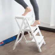 Wood Folding Ladder Three/Four-step Folding Ladder Home Kitchen Step Stool