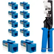 Punch Down Tool with Cat6 RJ45 Keystone Jack Blue 45-Degree Network Set Kit
