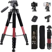 [STEUGO] 74" Camera Tripod Stand, Foldable Aluminum Tripod, 360° Ball Head Detachable Camera Tripod, Spotting Scope Tripod with Carry Bag, Support Canon,Sony,Nikon,DSLR Camera, Cellphone (Red)