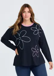 [Virtuelle] Taking Shape Cotton Embroidery Flower Top Size 16 in Navy - Plus Size Women's Clothing Navy