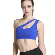 Nevenka One Shoulder Sports Bra Removable Padded Sexy Cute Workout Top-Blue