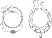 [Mmgoqqt] Butterfly Silver anklets for Women, Elastic Beaded Anklets, Adjustable silver Beads Anklets, Multilayered Women Anklets Foot Jewelry for Women Girls Beach Vacation, One Size, Metal, No