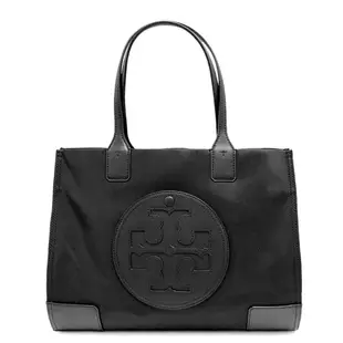 TORY BURCH ELLA系列 縫線皮革大LOGO尼龍肩背托特包(小款/2色任選)