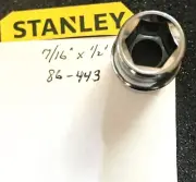 Stanley 7/16" x 1/2" Dr Standard Chrome Socket 6 Pt # 86-442 Free USA Shipping