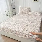 Cartoon Deep Pocket Fitted Sheet with Elastic - Soft Printed Mattress Protector, Breathable Anti-Slip Fade Resistant Dustproof Bed Cover for Single Double King Size Bed (Floral,200x220cm)