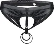[JYLJLL] Sexy Lingerie for Women Mens Wet Look Patent Leather Lingerie Sexy Crotchless Bikini Briefs Underwear with O Ring Penis Hole Sissy Gay Open Butt Panties