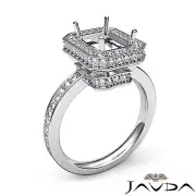 Emerald Semi Mount Halo Pave Set Diamond Engagement Ring 18k White Gold 0.89Ctw