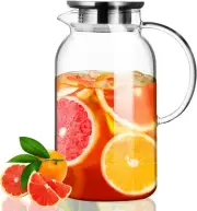 PARACITY Glass Pitcher with Lid, Hot& Cold Glass Water Pitcher with Handle, Iced