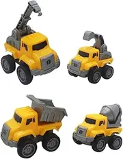 SOPOTUTU 4pcs Pull Back Friction Powered Boys and Girls Construction Vehicle Excavator Dump Truck and More Car Toys for Learning and Play