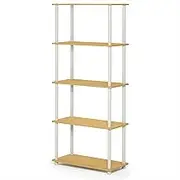 Furinno Turn-N-Tube 5-Tier Round Tubes Multipurpose Shelf, Beech/White