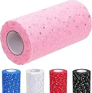 Glarks 1Pcs 15CM x 50Yards(150FT) Glitter Tulle Rolls, Pink Sparkling Tulle Spool Ribbon Sequin Tulle Netting Fabric for DIY Tutu Skirt Wedding Birthday Baby Shower