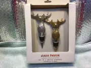 Set of Two Stag Head Wine Bottle Stoppers One Goldtone & One Silvertone