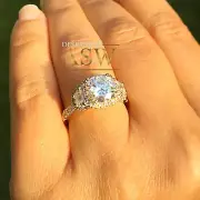 14K SOLID YELLOW GOLD ROUND SIMULATED DIAMOND ENGAGEMENT RING PROPOSE HALO 2.50