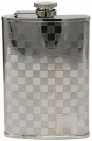 8 oz Pocket Hip Alcohol Liquor Flask in Etched Checkered Print Stainless Steel