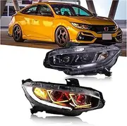 Headlight Compatible With Civic 2016-2021 10th Gen Sedan Hatchback Type R Sport EX FK7/8 Halo Dual Lens DRL Demon Eye