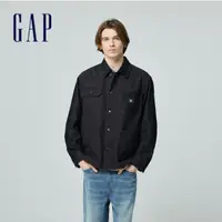 在飛比找momo購物網優惠-【GAP】男裝 純棉工裝翻領外套-黑色(877196)