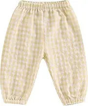 [PanLidapan] Toddler Girls Boys Checkered Pants Elastic Waistband Adorable Casual Long Trousers