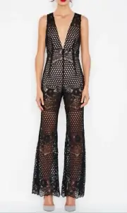 Alice McCall New Romantics V Neck Plunge Jumpsuit Black Lace Size 8 BNWT