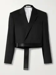 [HELMUT LANG] HELMUT LANG - Cropped Grosgrain-trimmed Wool Wrap Blazer - Black - medium medium Black