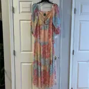 Taylor Women's Patchwork Floral Chiffon Maxi Dress Size 12 Multicolor