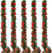 5-Pack Artificial Flower Garland Red Rose Vine - 41 Ft Total Length