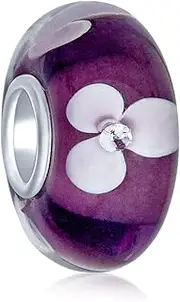 [Bling Jewelry] Murano Glass .925 Sterling Silver Core Floral Blue Green Pink Red Black White Flower Spacer Charm Bead Fits European Bracelet For Women Teen