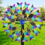 Wind Spinner 2-Way Sculpture Metal Stake Kinetic Outdoor Art Patio Garden Decor