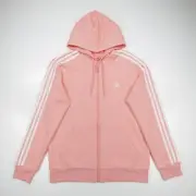 Adidas Women's Pocket Essentials 3 Stripes Full Zip Fleece Hoodie Pink Size XL