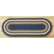 Earth Rugs Oval Braided Table Runner- Light Blue- Dark Blue and Mustard