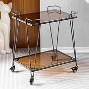 Home Metal Rolling Utility Trolley with Lockable Wheels and Teal Glass Shelves Compact Serving Cart for Bathroom Kitchen Or Office