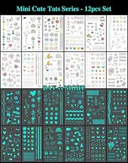 12 Sheets Glow in the Dark Tattoo Sticker Waterproof - Temporary Tattoos - Cute Minimalist Designs - Makeup Body Art Tattoo Sticker Pack for Adults Kids - 10.5x6CM - SteadyINK®