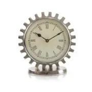 Silver Aluminum Industrial Gear Quartz Movement Table Clock
