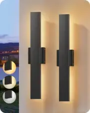 2 Pack LED Outdoor Wall Lights Dimmable, 3000K 4000K 5000K, 15.7" Modern Blac...