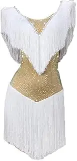[JRUIA] Women's Latin Dance Performance Dress Fringe Cha Cha Dancing Outfit Salsa Ballroom Costume Tango Shiny Dancewear