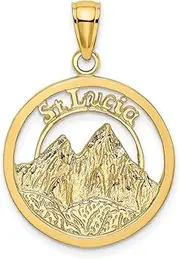 [JewelryWeb] 14ct Gold St. Lucia Twin Pitons In Frame Charm Pendant Necklace 26.05x19.4mm Wide 1.05mm Thick