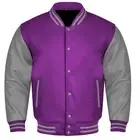 Varsity College Lettermen Baseball Bomber Purple Wool & Grey Leather Jacket