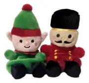 Set of 2 ELF & NUTCRACKER Christmas Palm Pals 5" Stuffed Animal Plush, Aurora