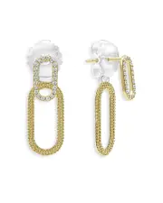 Lagos 18K Yellow Gold & Sterling Silver Caviar Lux-Clip Diamond Front to Back Link Drop Earrings - Exclusive