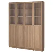 BILLY / OXBERG bookcase comb w panel/glass doors, oak effect, 160x202 cm