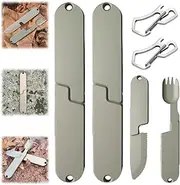 Kopak 2 in 1 Camping Eating Utensils Set, Portable Detachable Knife Spork Cutlery Set, Pocket Cooking Fork Spoon Tool, Multifunction Travel Utensil Silverware Flatware for Camping Hiking(2 PCS)