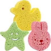 FRCOLOR 3pcs Cute Bath Sponge for Boy Girl Soft Natural Wood Pulp Exfoliating Sponges for Newborns and Toddlers Gentle Bathing Toy for Smooth Skin