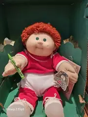 1986 Vintage Cabbage Patch Kids Girl in VHTF Red Velour Track Suit NIB CPK