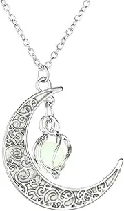 [Generic] Diamond Heart Pendant Necklace Jewelry Luminous Moon Bead Rotating Hollow Whirlwind Necklaces Pendants Pearl And Diamond Necklaces