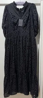 Decjuba Claudia Black 100% Cotton Broderie Dress Size 16