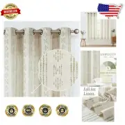 Elegant Boho Linen Curtains, 63'' Light Filtering Drapes in Green Geometric D...
