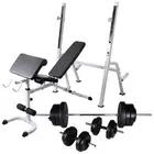 Workout Bench with Weight Rack Barbell and Dumbbell Set 60.5kg Home Gym Fi 75362